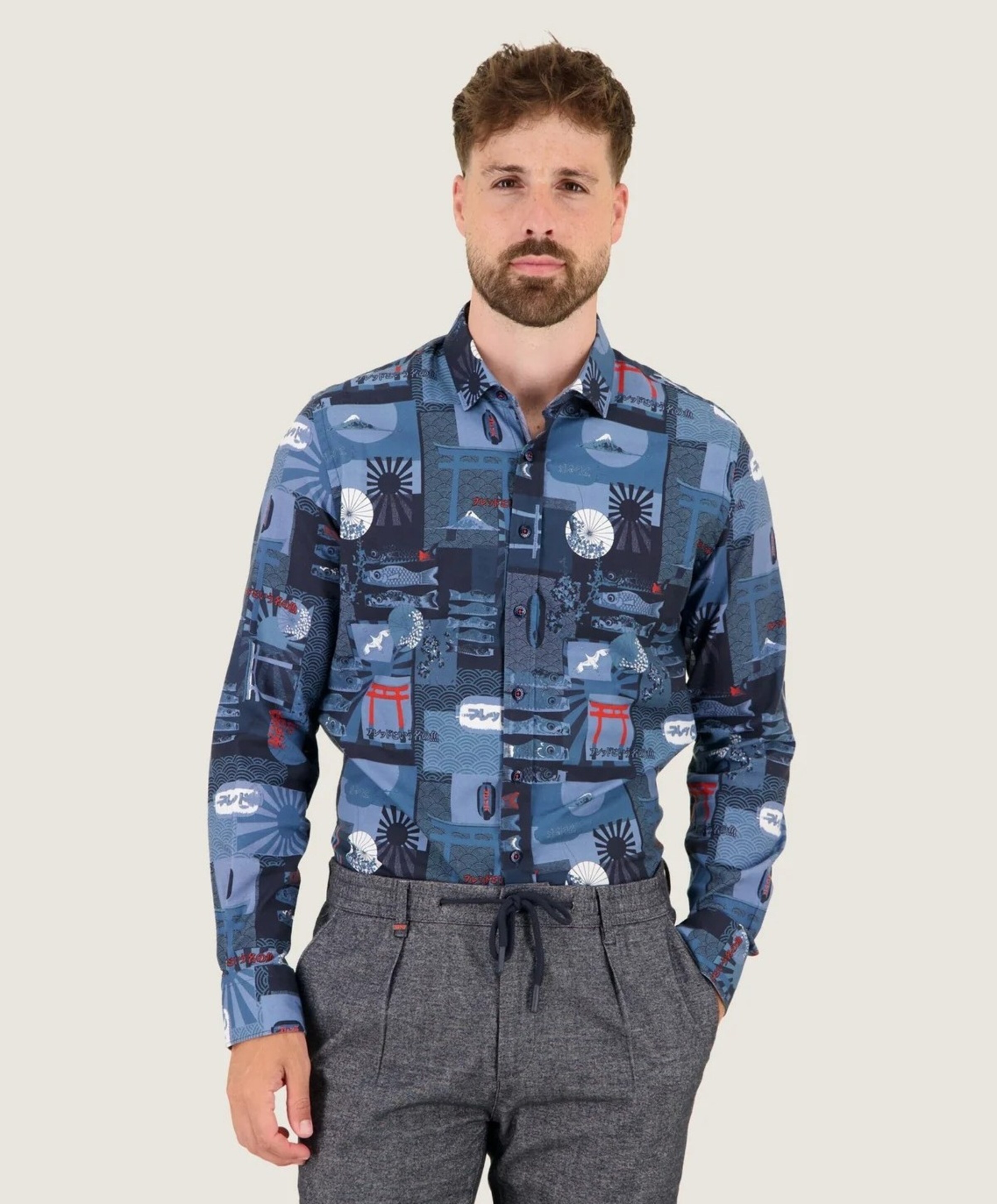 A Fish Named Fred Heren overhemd lange mouw blauw