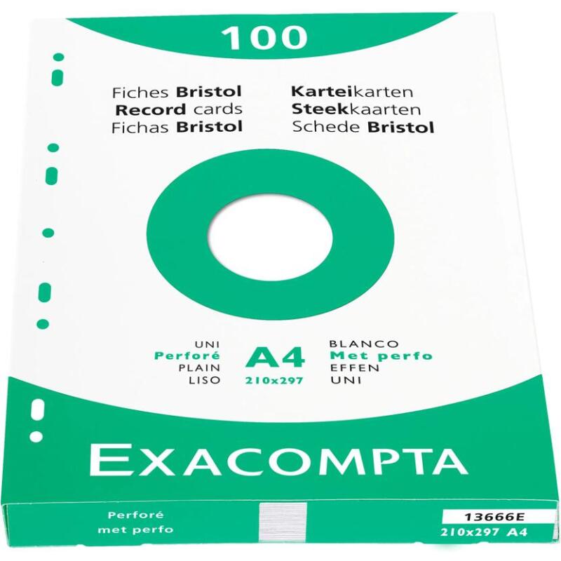 Étui de 100 fiches - bristol uni perforé 210x297mm - Blanc