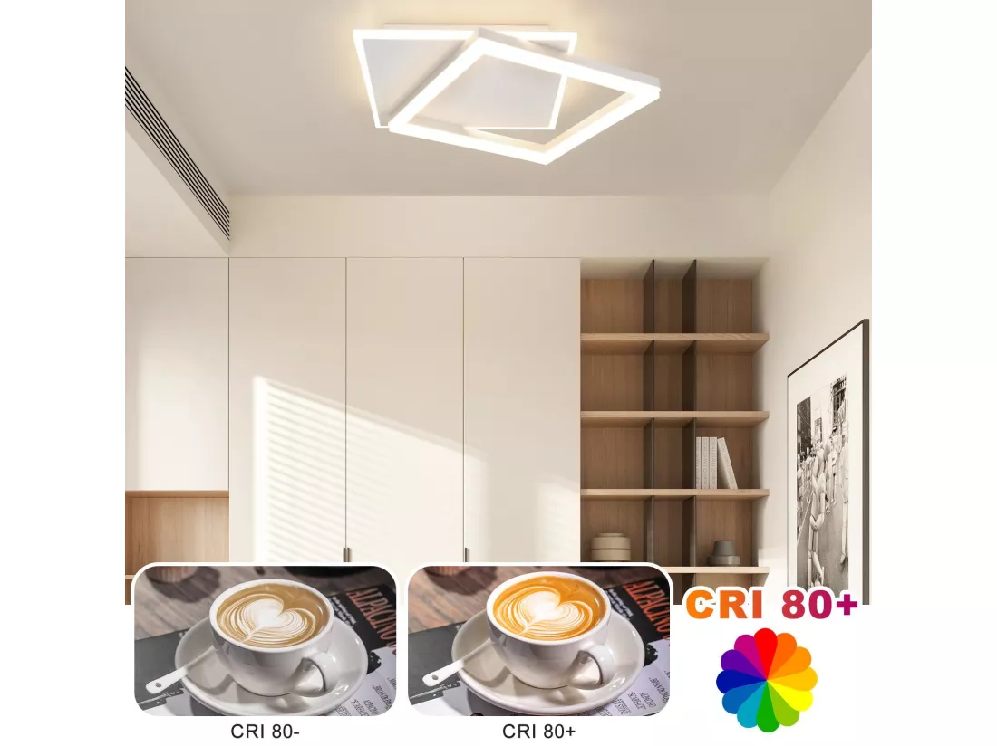 NETTLIFE Plafonnier LED Salon Chambre Lampe Dimmable avec Télécommande 42W Design Moderne Carré Blanc en Acrylique pour Cuisine