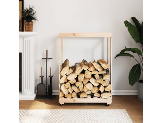 VIDAXL - Sac à outils Porte-bûches avec roulettes 76,5x40x108 cm bois massif de pi...