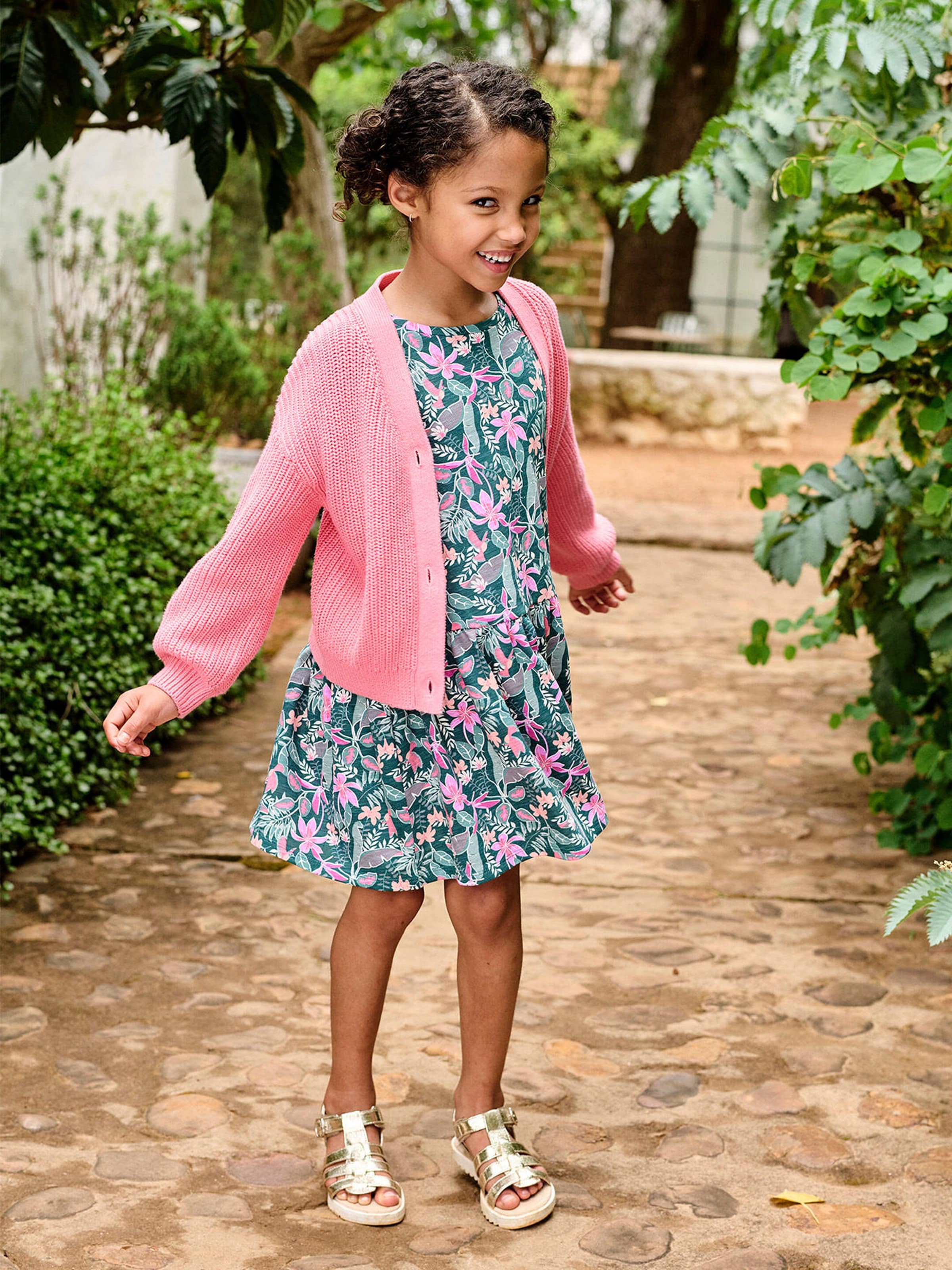 Vertbaudet Mädchen Shirtkleid BASIC grün bedruckt