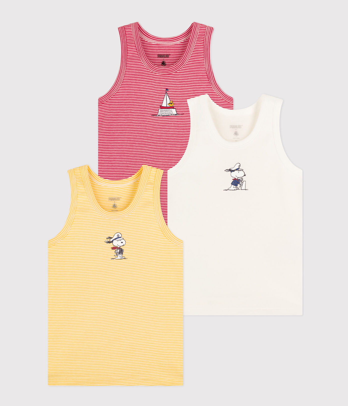 Lot de 3 débardeurs Petit Bateau X Snoopy en coton petit garçon