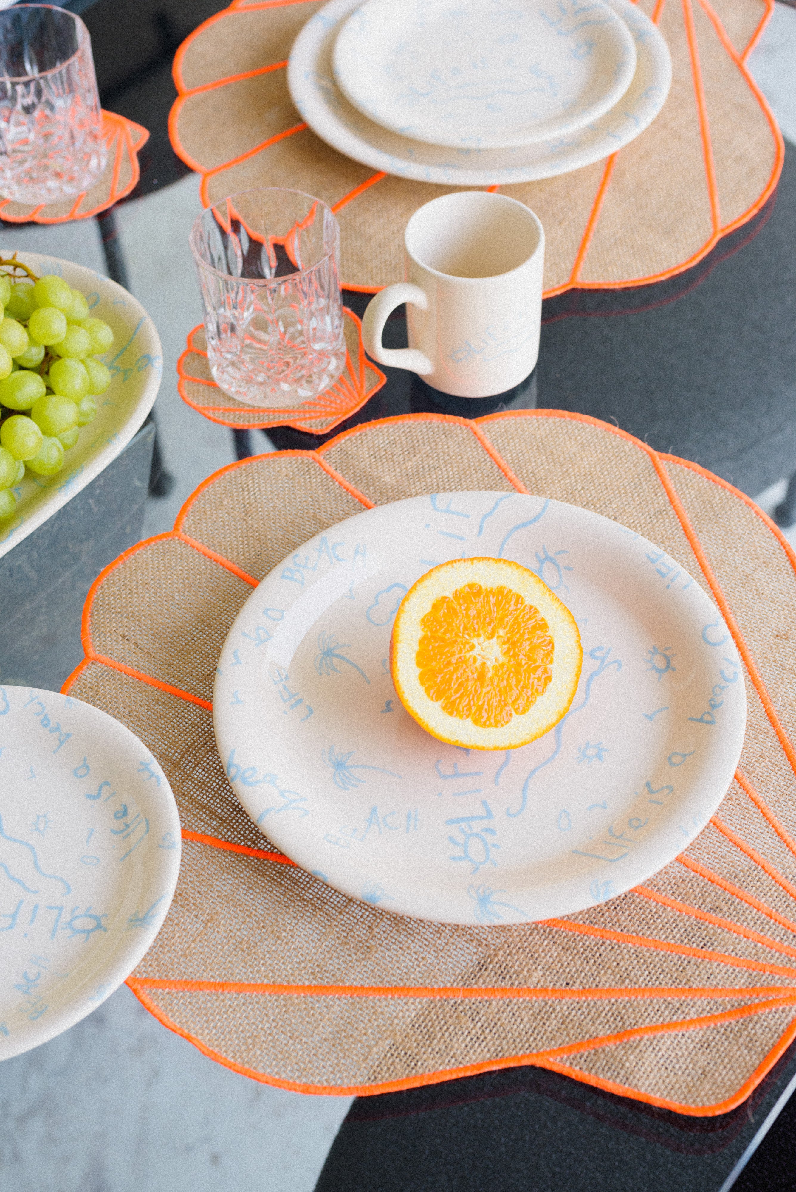 Assiette plate en céramique « La vie est une plage » (lot de 4)