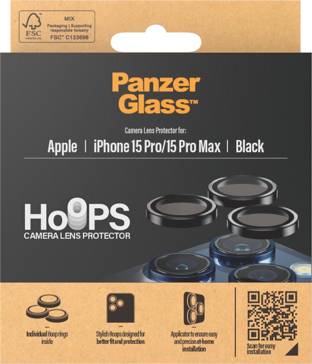Panzerglass - iPhone 15 Pro Max - Hoops Linsebeskytter - Sort Metal