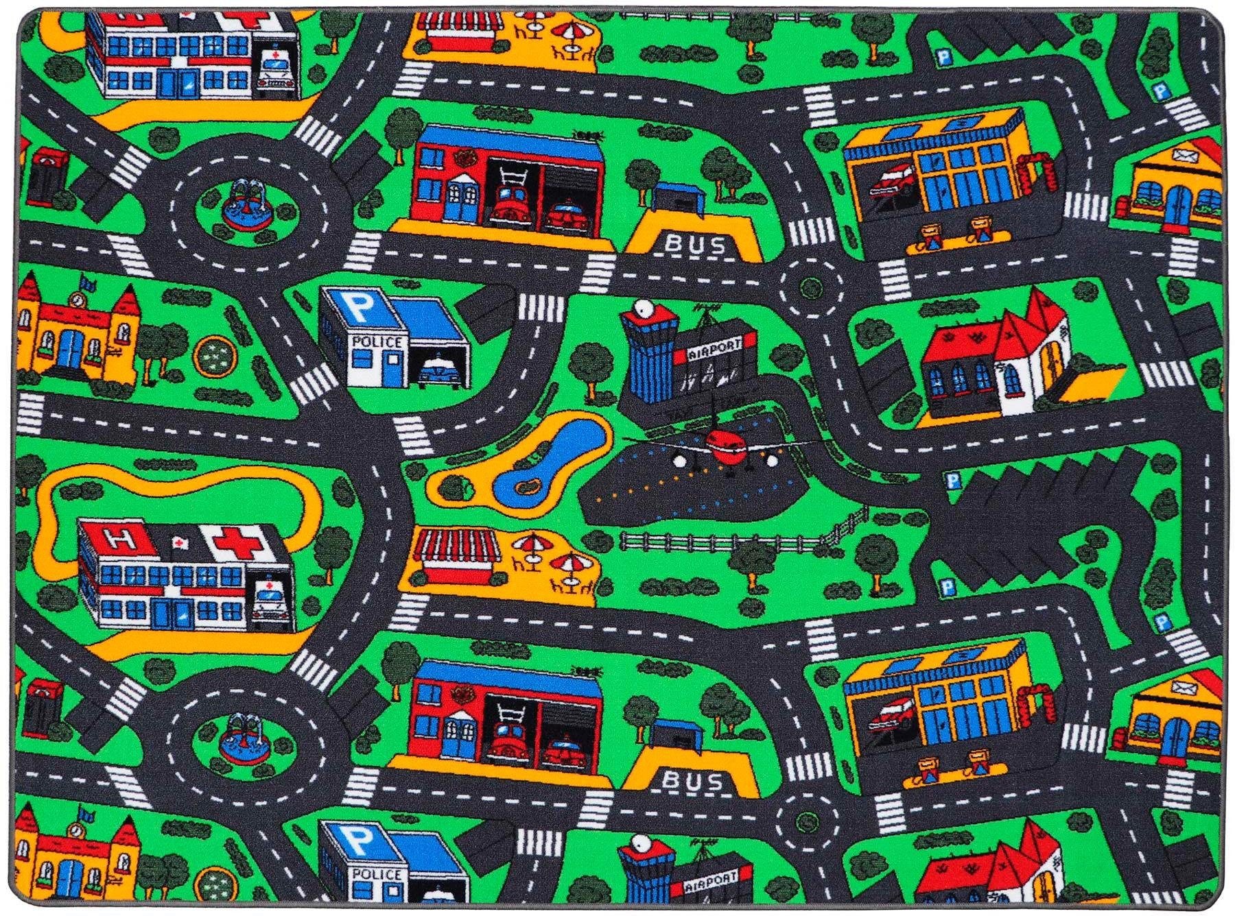 Primaflor-Ideen in Textil Kinderteppich »CITY, Made in Belgium« rechteckig 5 mm Höhe Strassen-Spiel-Teppich, Strassenbreite ca. 9 cm, Kinderzimmer