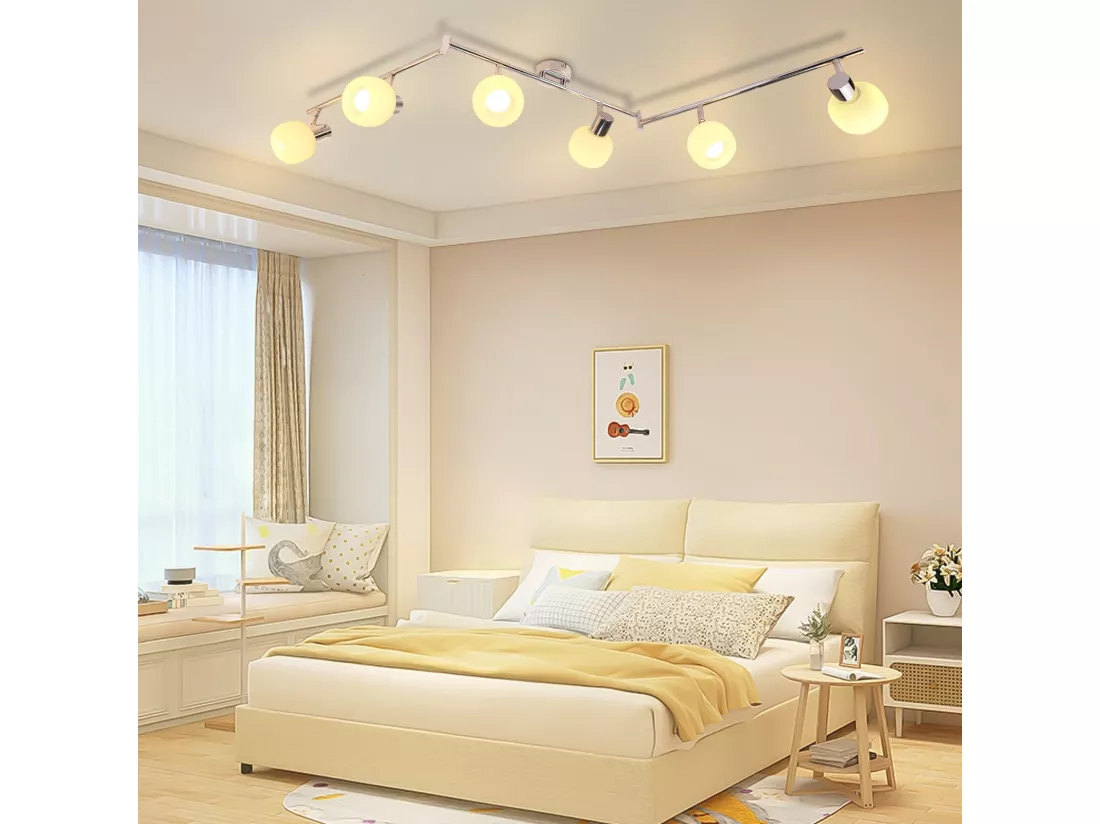 NETTLIFE Spot de plafond blanc E14 plafonnier 6 ampoules intérieur abat-jour en verre spot orientable
