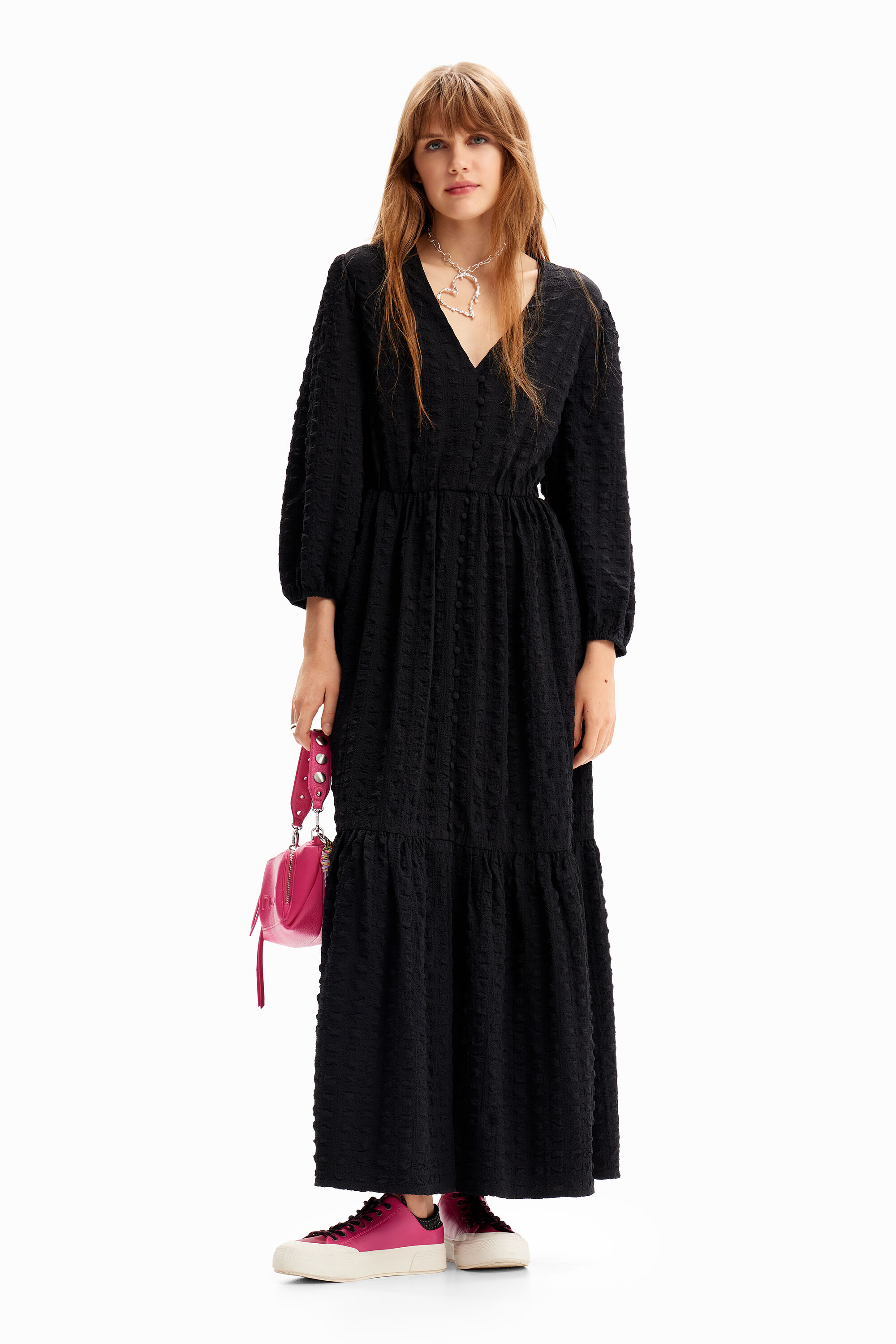 Vestido longo texturizado