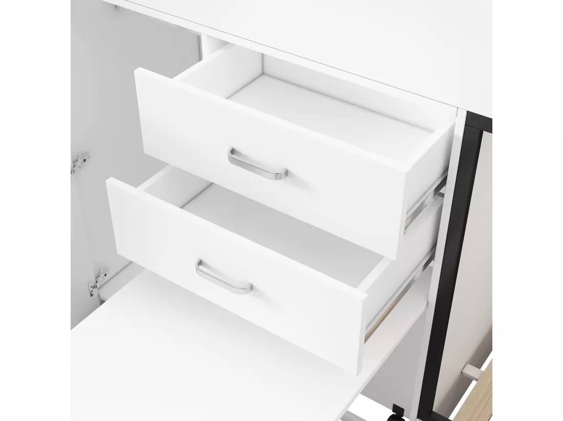 Lit superposé multifonctionnel - 2x90x200 cm- avec armoire et un bureau coulissant - Blanc (sans matelas)