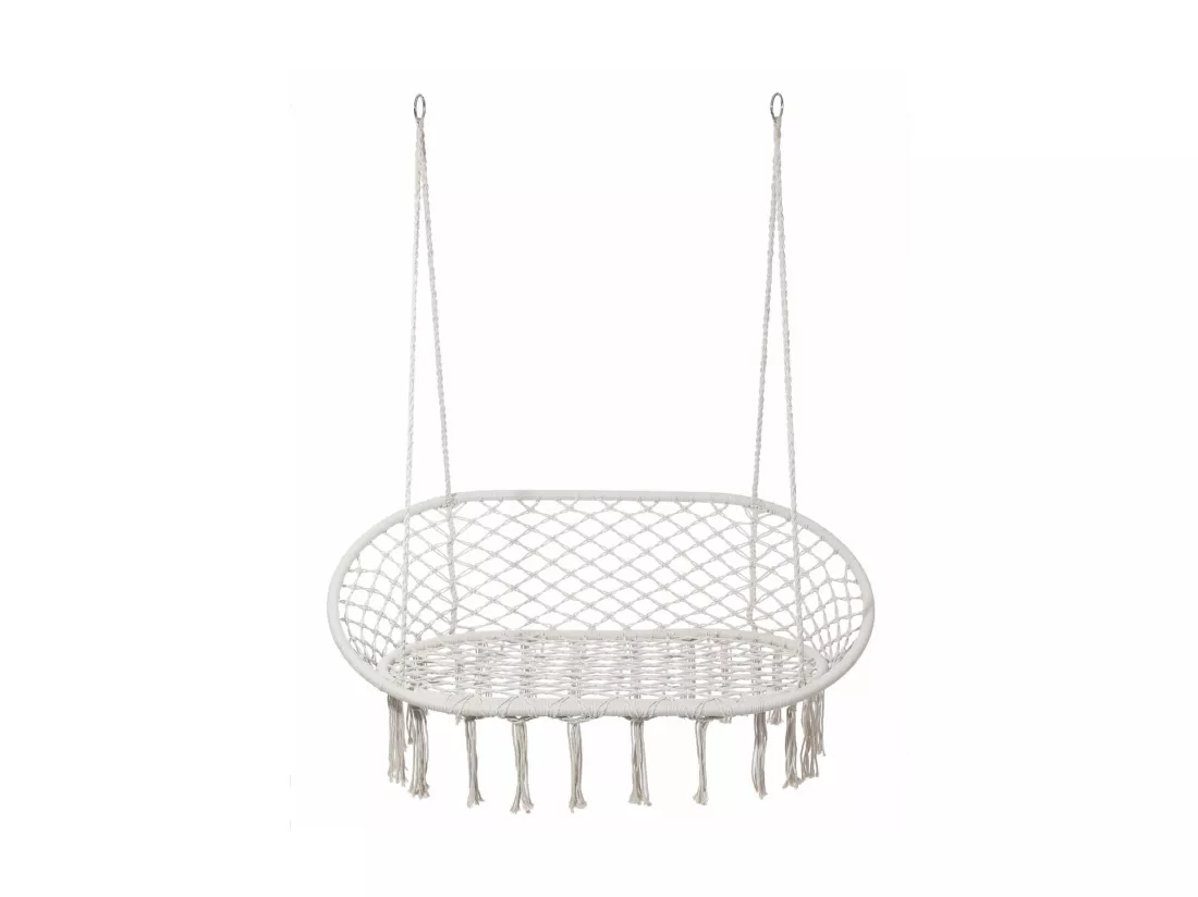 Fauteuil Suspendu Rebecca Mobili Gahat 150x130x70 Polycoton Acier Blanc Crème Boho