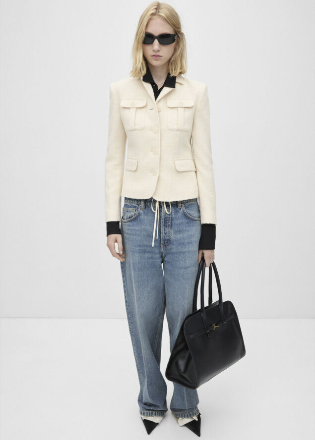 MANGO Blazer tweed pockets Light beige