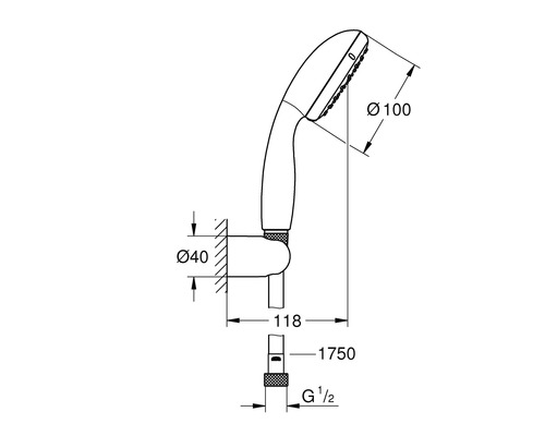 Grohe Quickfix Vitalio Start ronde handdoucheset Ø 100 mm incl. doucheslang 1750 mm chroom 27950000