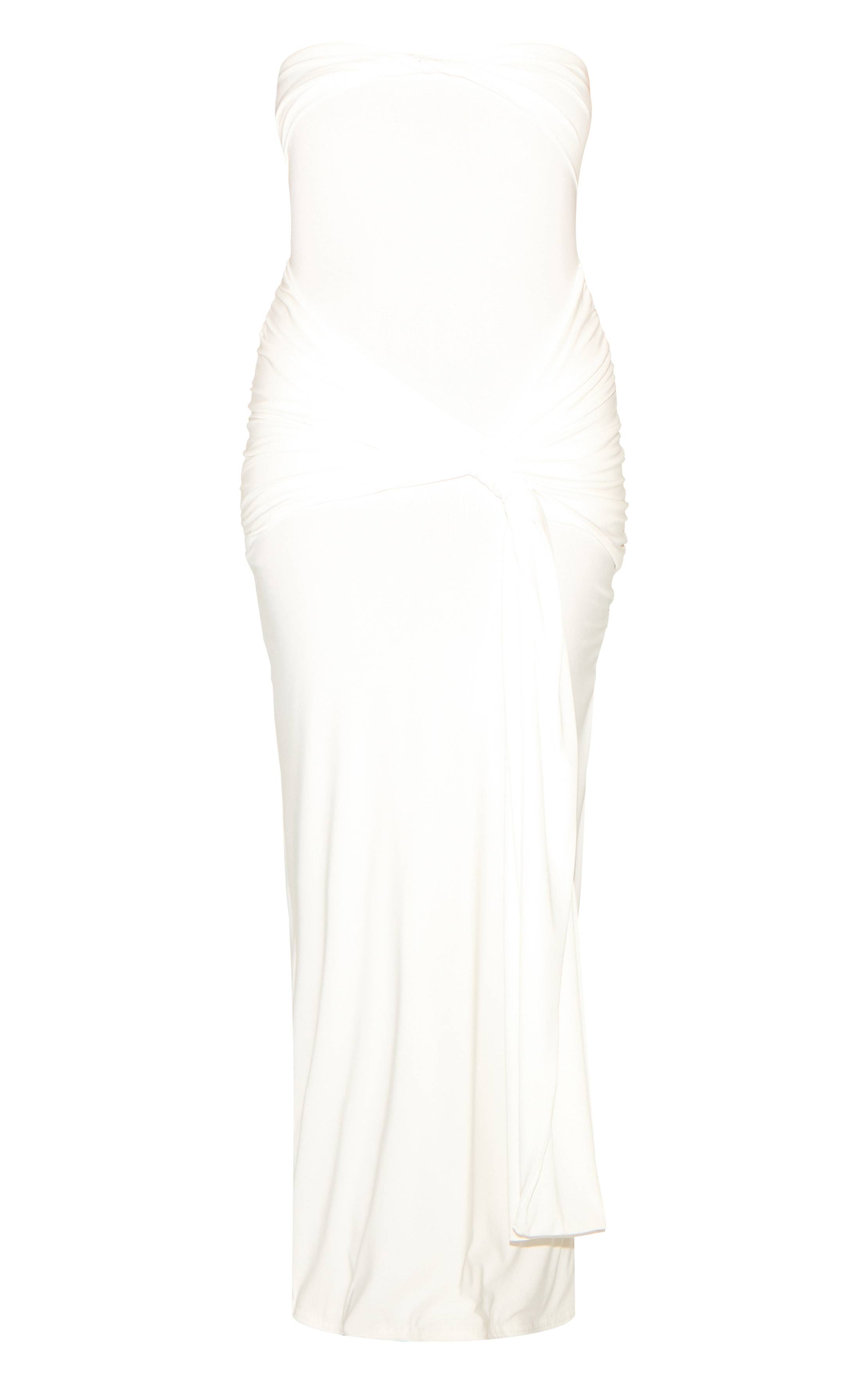 Blanc Robe Maxi Shape À Bandeau Avec Torsade Frontale Et Détails Froncés Drapés À La Taille