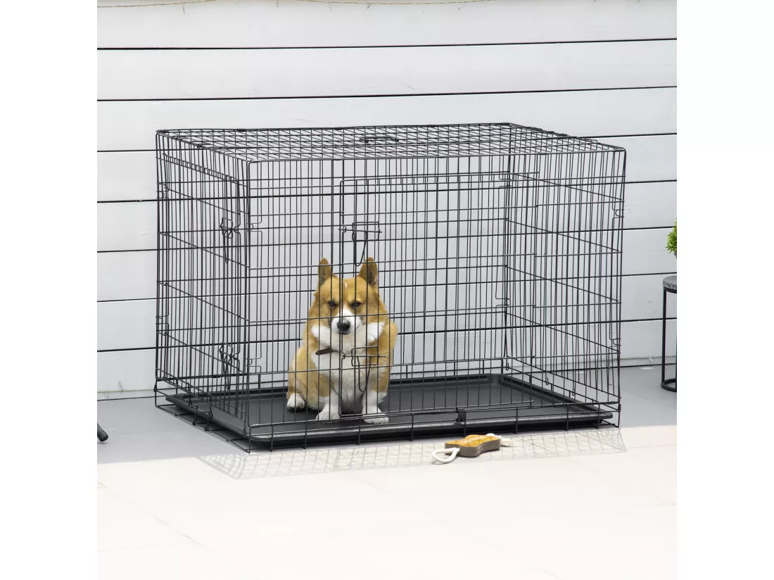 Cage caisse de transport pliante pour chien en métal noir 106 x 71 x 76 cm