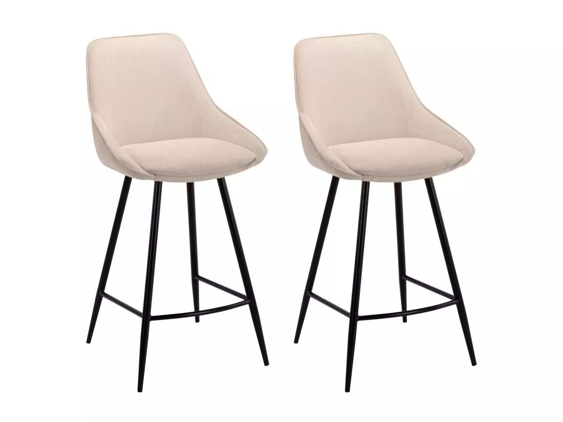 Lot de 2 tabourets de bar en velours côtelé et métal noir - Crème - MASURIE
