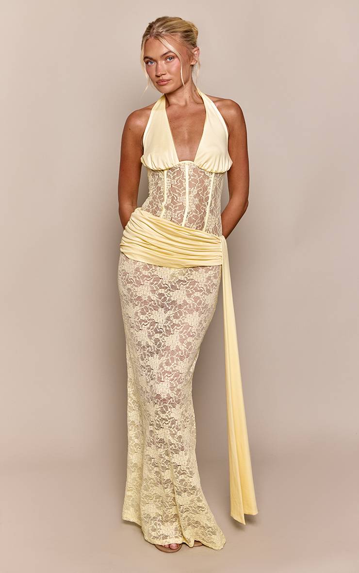 Jaune Ensemble Body À Détail Corset En Dentelle
