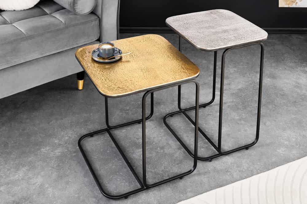 2er Set Beistelltisch ABSTRACT 55cm gold silber schwarz Metall handmade