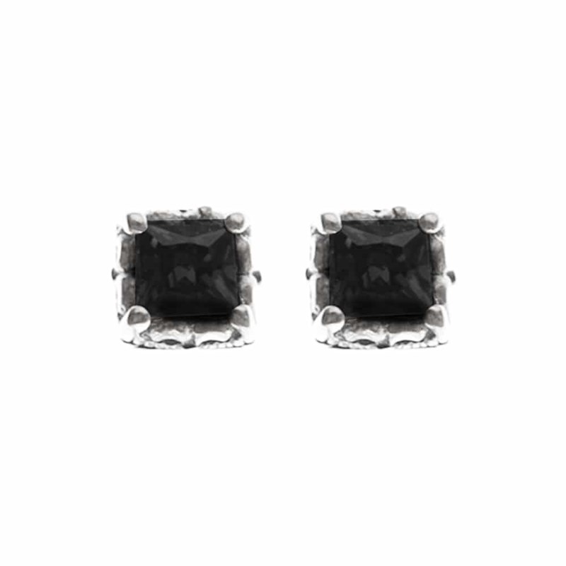 Boucles D'oreilles Argent Carré Royal Noire