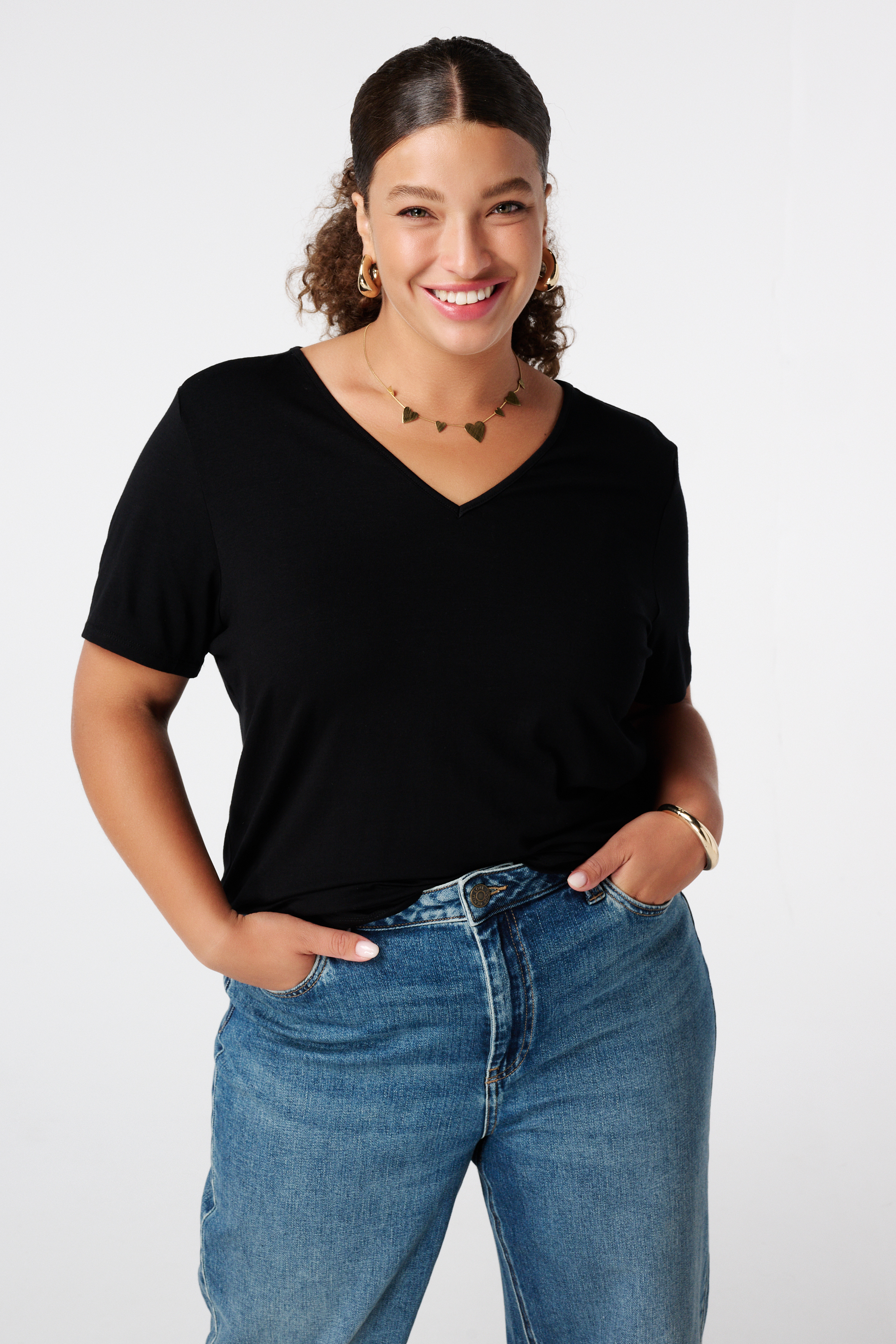T-shirt met V-hals Zwart