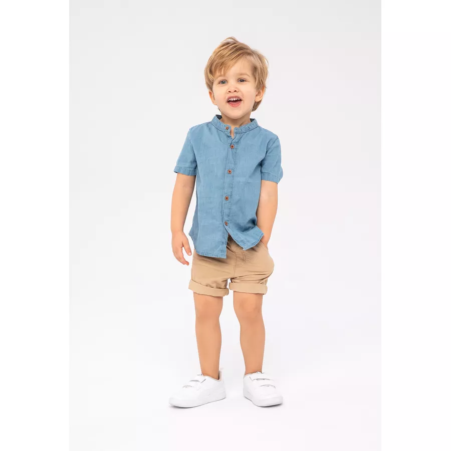 MINOTI Hemd und Shorts im Set HellblauSandbraun