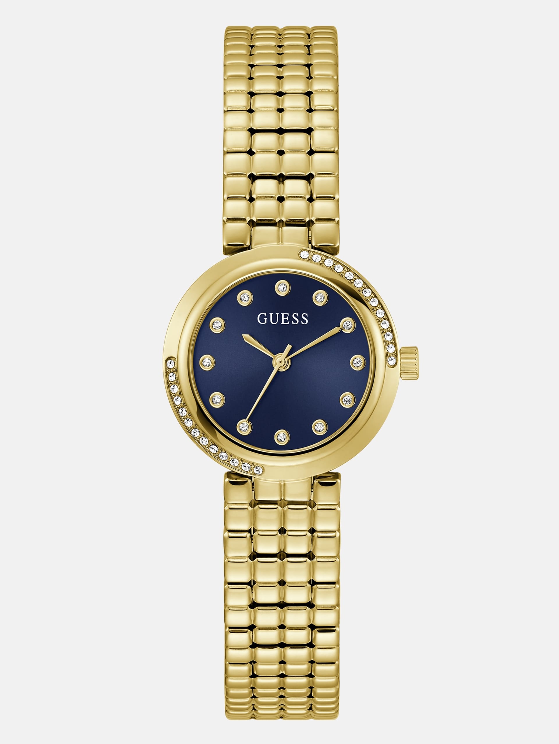 Relógio analógico dourado e azul