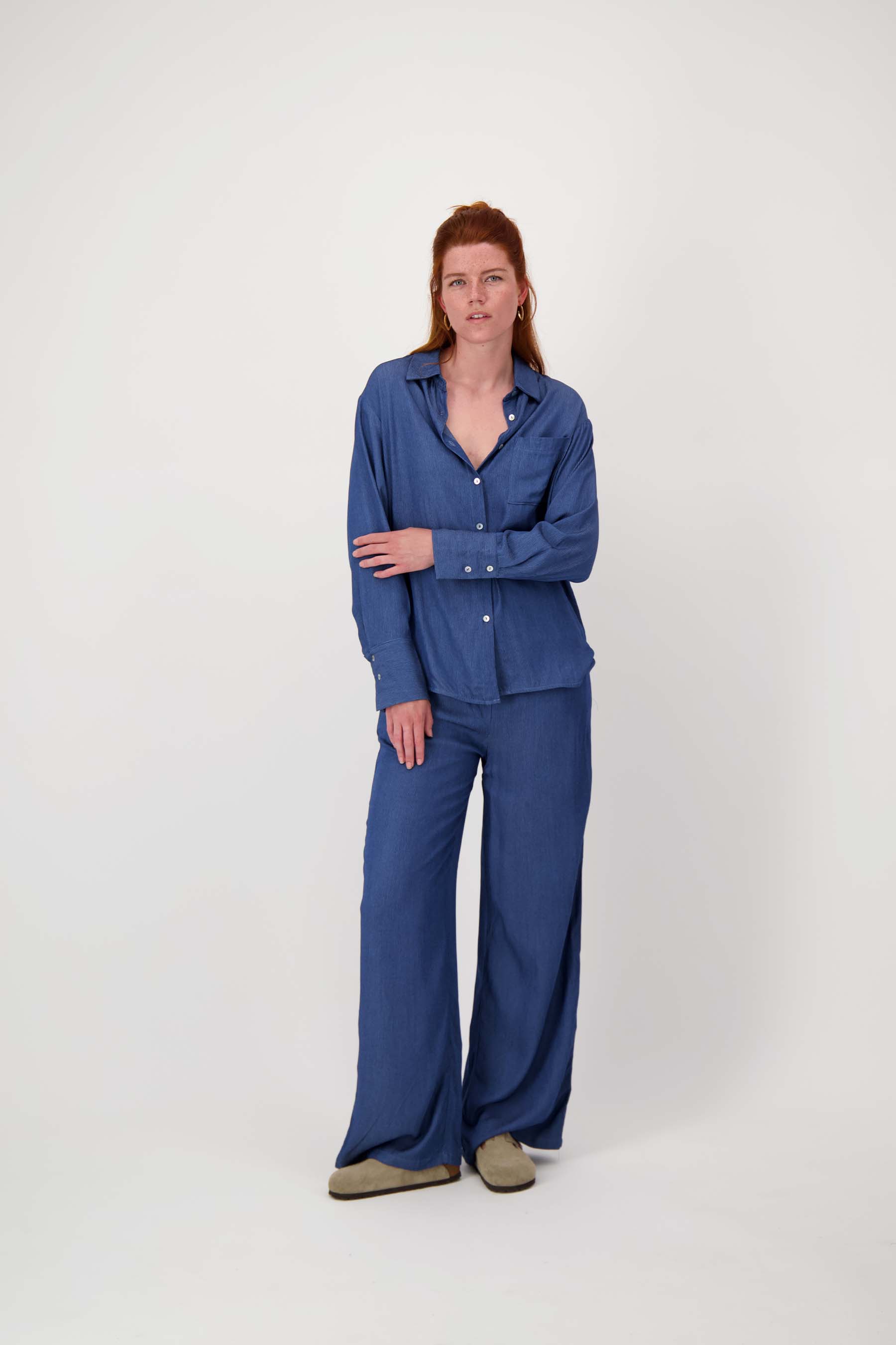 gestreepte denim blouse
