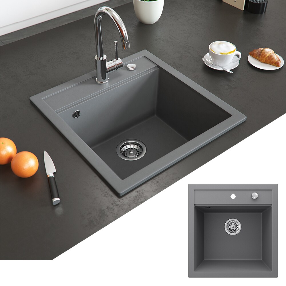 Bergström Granit Spüle Küchenspüle Einbauspüle Spülbecken 490x500mm Grau