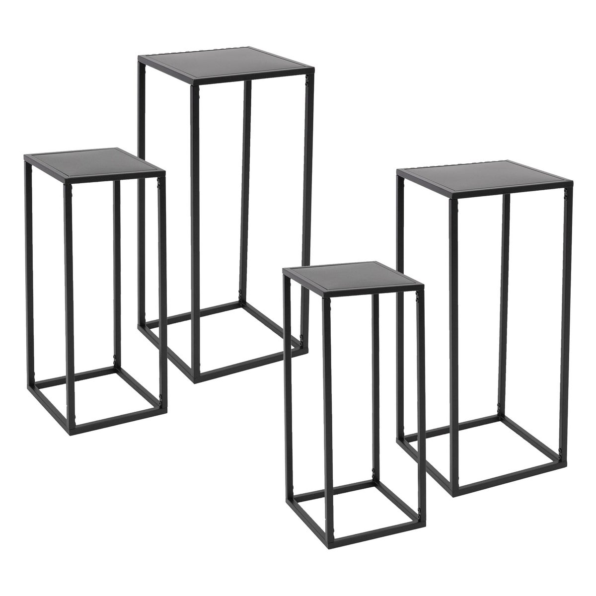 ML-Design Bloemenstandaards, Set van 4, Zwart, 20x60x20/30x70x30 cm, Moderne Bloempotstandaards, Weerbestendige en Robuuste Metalen Plantenstandaards, 4-delige Bloempothouder, Bloemenkruk, Bloempotdecoratie