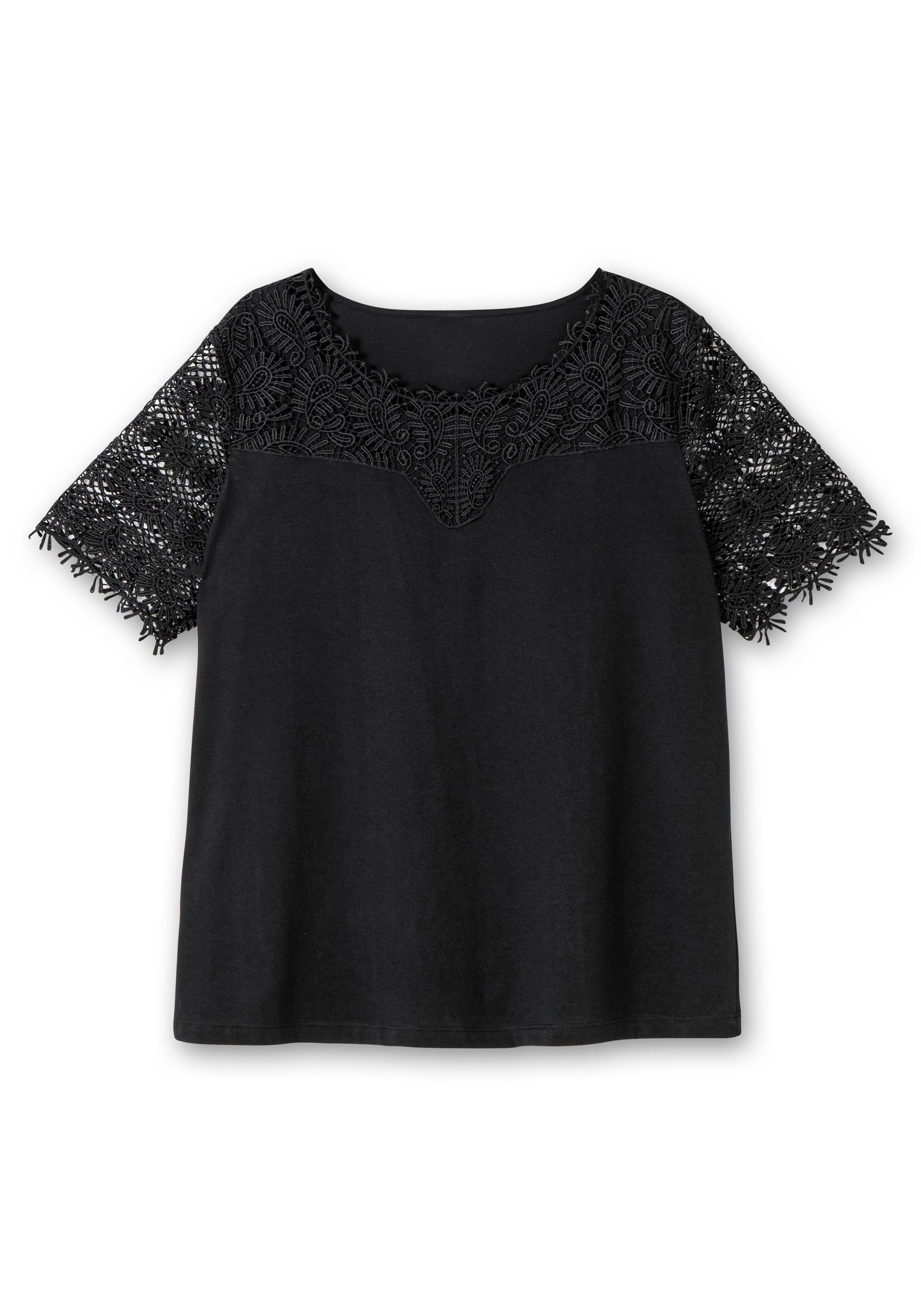 Shirt mit transparentem Spitzenbesatz