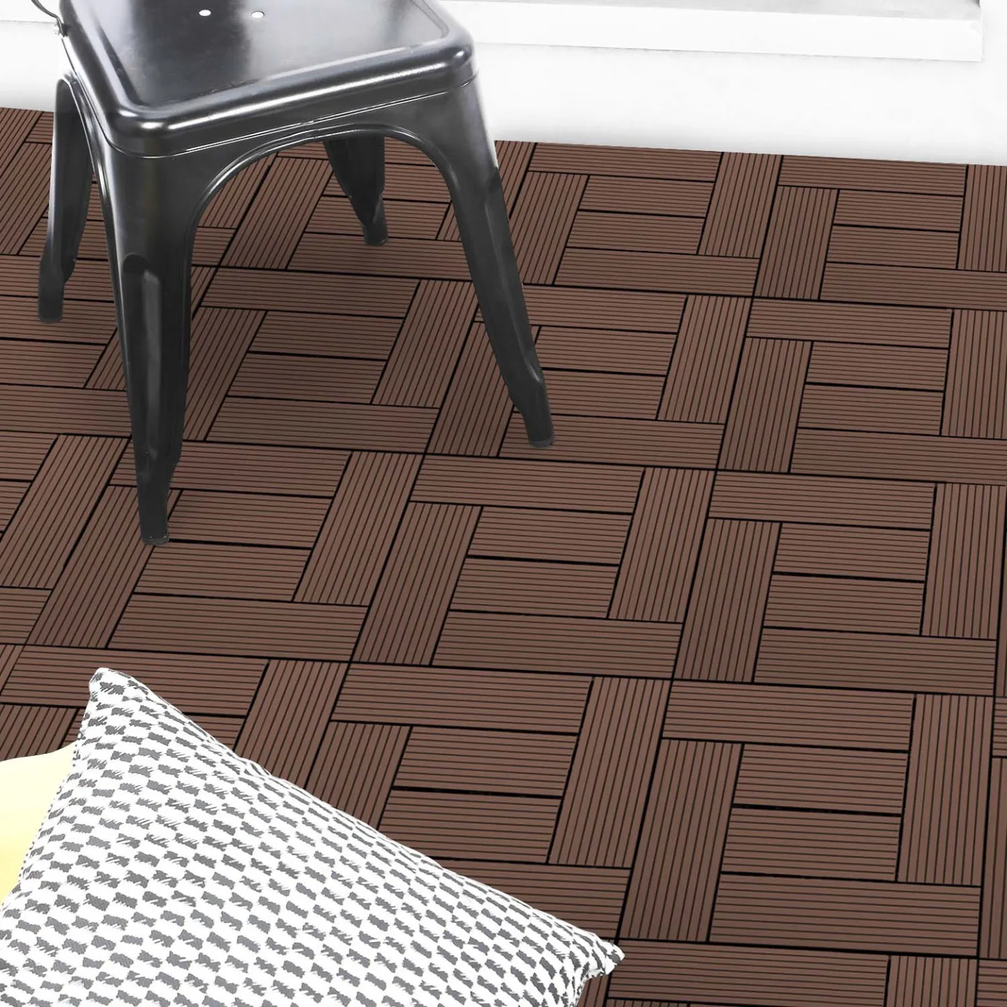 Lot de 5 dalles de terrasse mosaïque WODHY clipsables bois composite taupe 30 x 30 cm