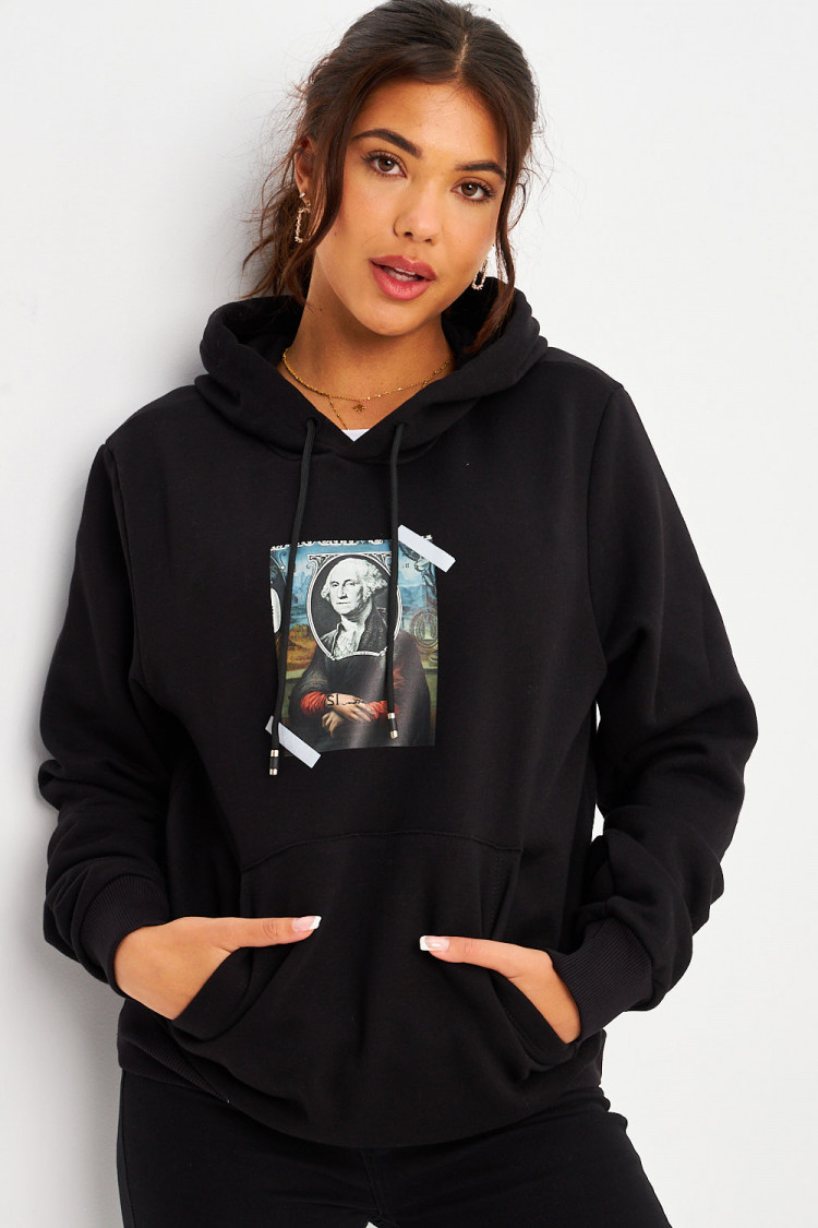 Sweat à capuche noir avec illustration