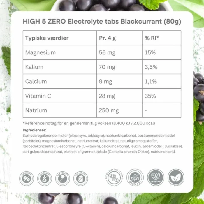 High5 Unisex Elektrolytter Zero Blackcurrent - Box 8x20 Tabs Hvid