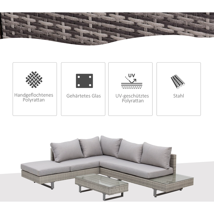 Outsunny Rattansofa Set mit Tisch grau