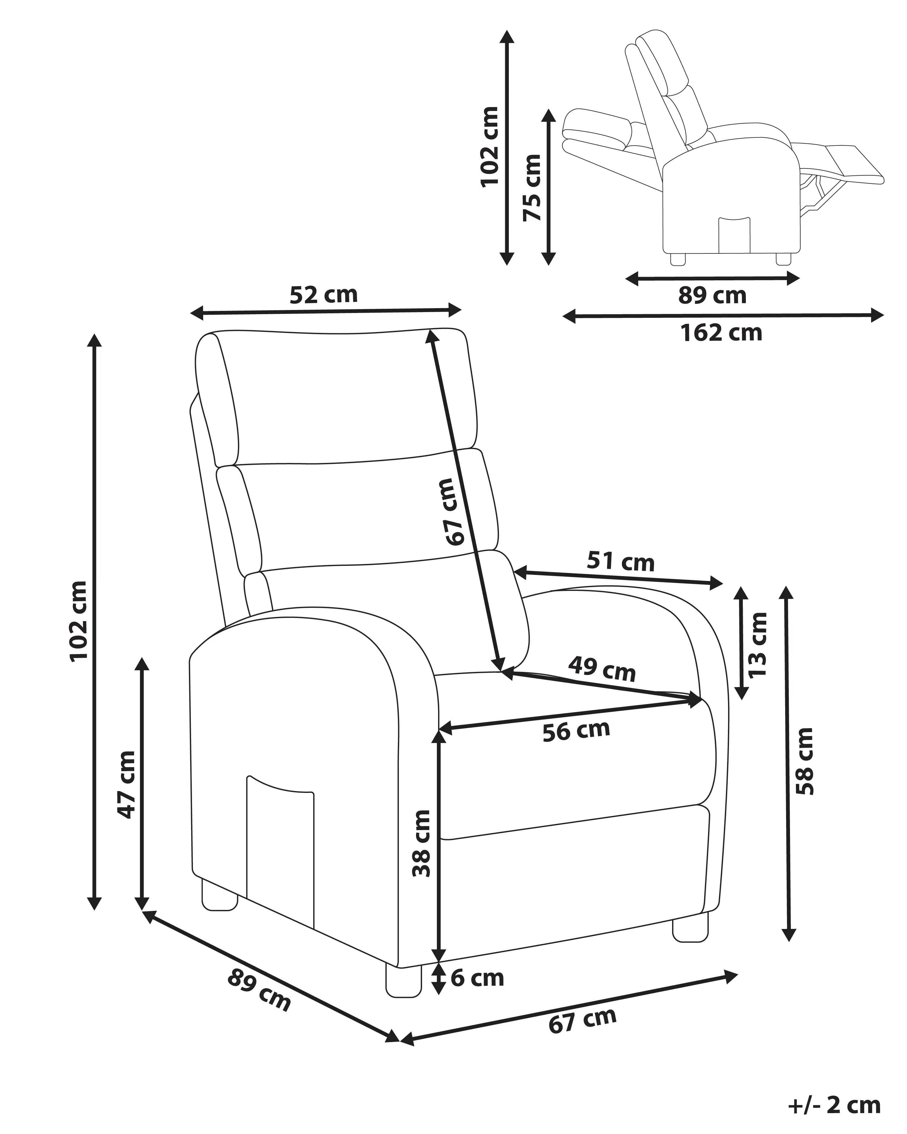 Relaxfauteuil OTUS inclusief voetensteun Stof Taupe