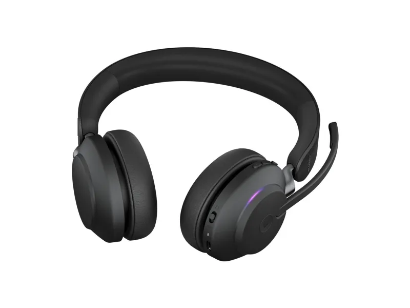 Jabra Evolve2 65 MS Stereo - Headset - på øret - Bluetooth - trådløs - USB-A - støjisolerende - sort - med opladningsstander - Certified for Microsoft Teams
