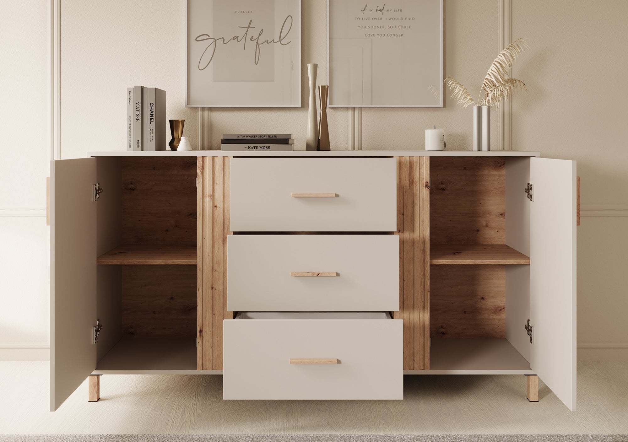 Meubella - Dressoir Bahia - Beige - 163 cm