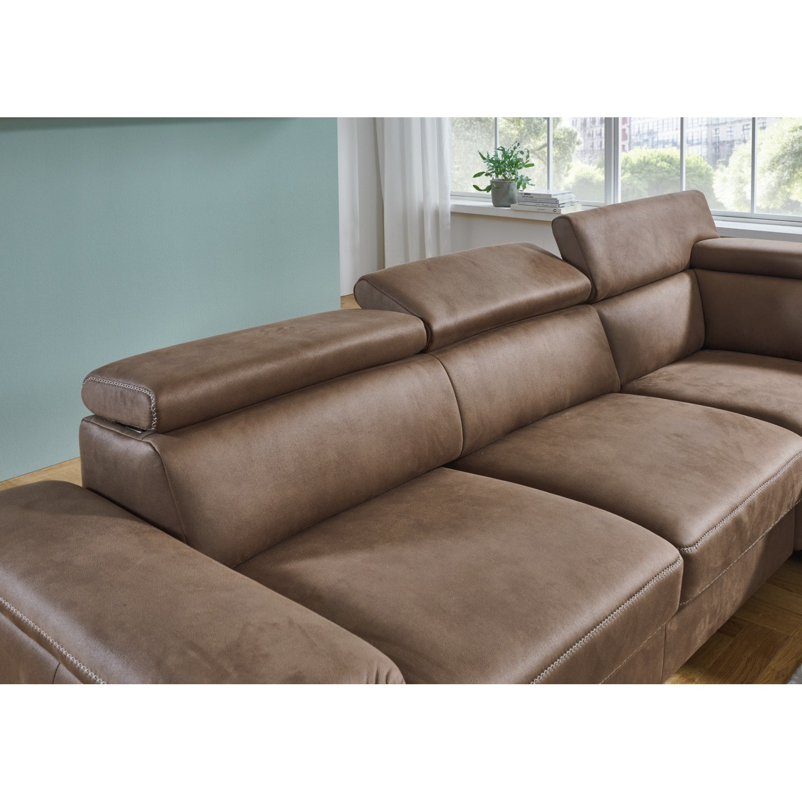Ecksofa Erlangen, Stoff Deluxe Schoko, Recamière rechts
