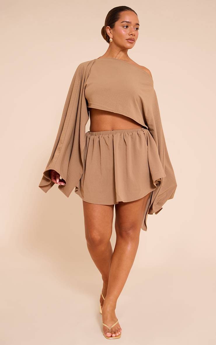Gris Pierre Short Évasé En Satin Martelé Shape