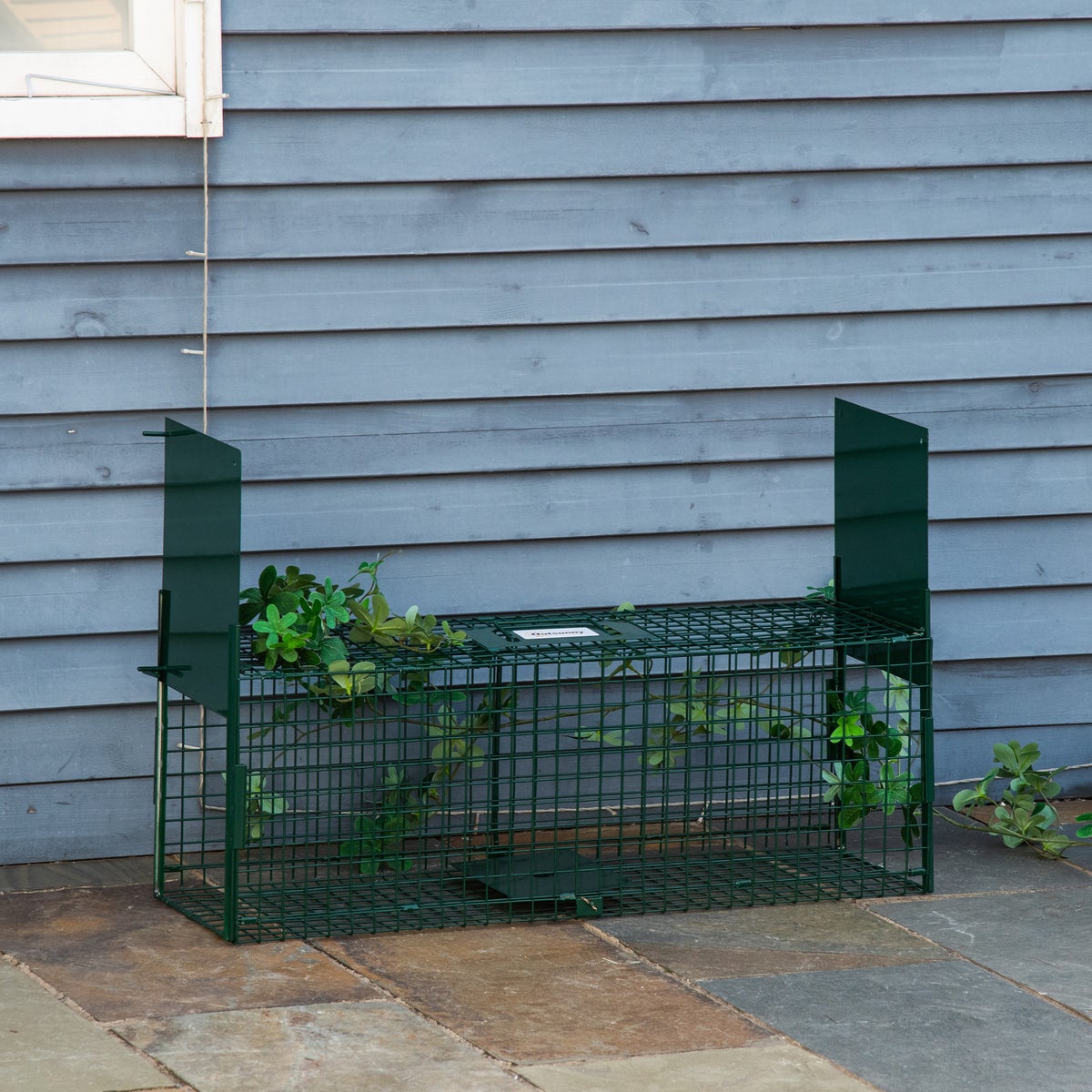 Outsunny levendval, marterval met dubbele deur, handvat, 80 x 25 x 30 cm, staal, donkergroen