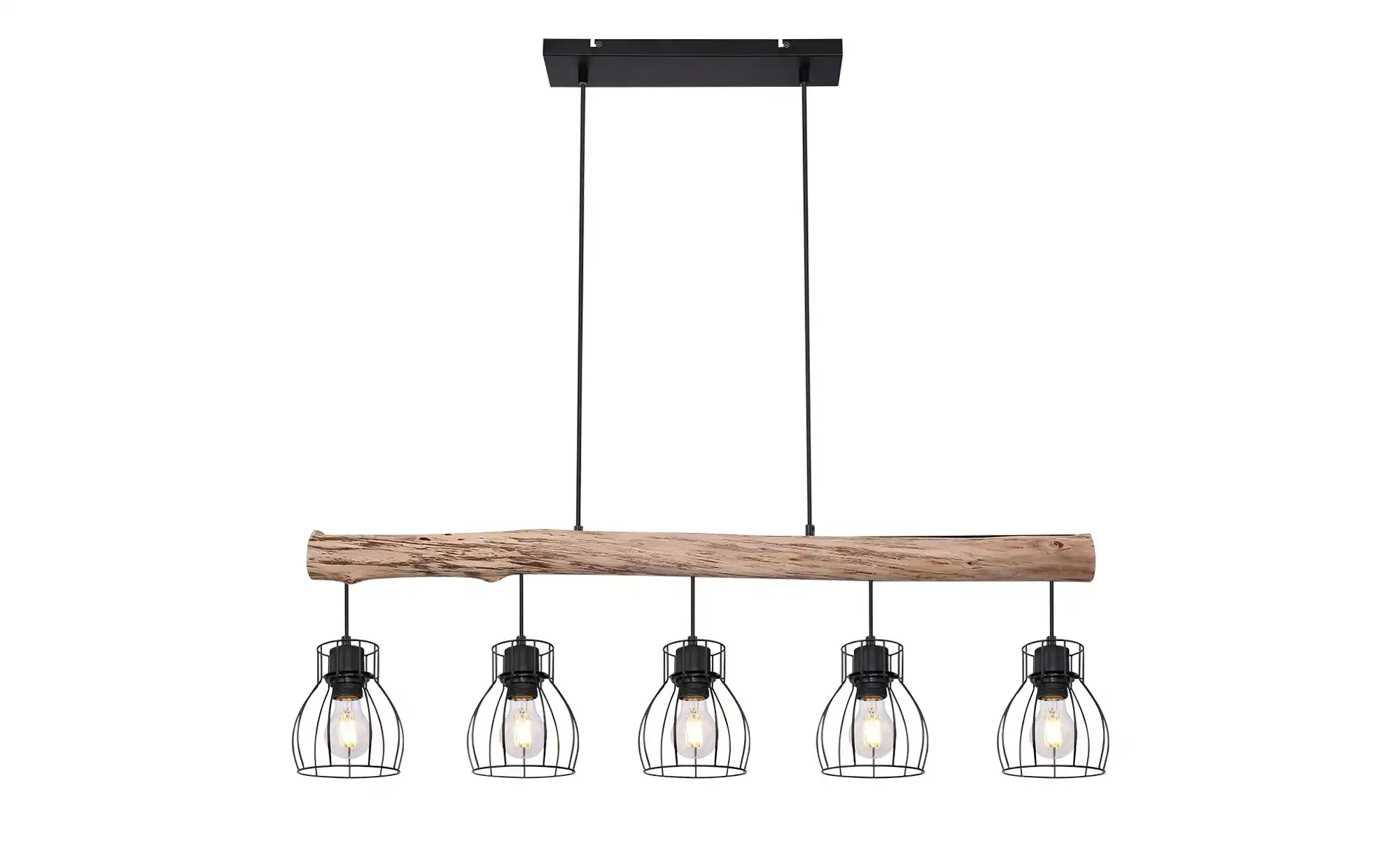 Pendelleuchte, 5-flammig, Holz/ Metall Körbe