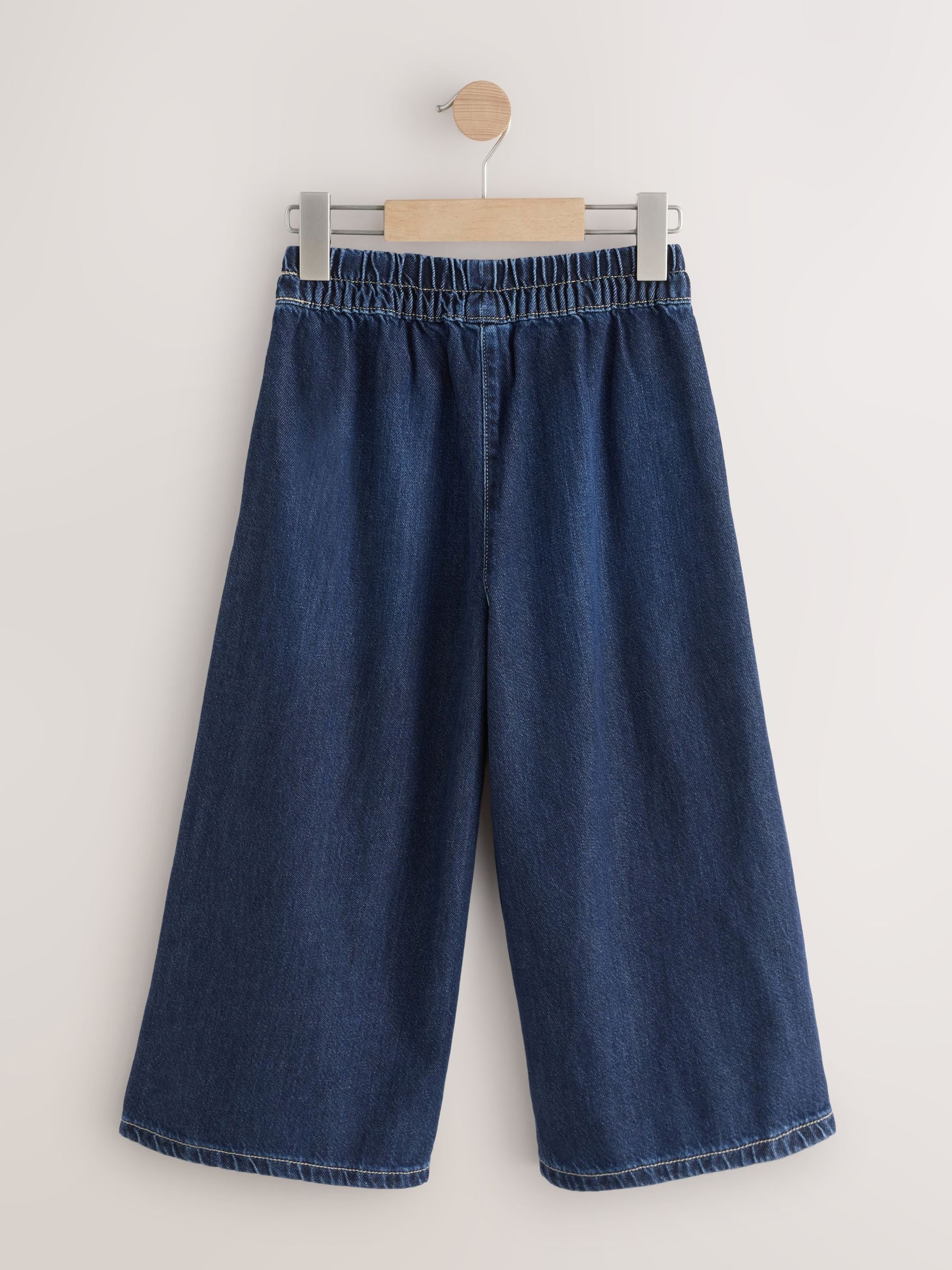 Donkerblauw - Jeans met elastische taille en wijde pijpen (6-16jr)