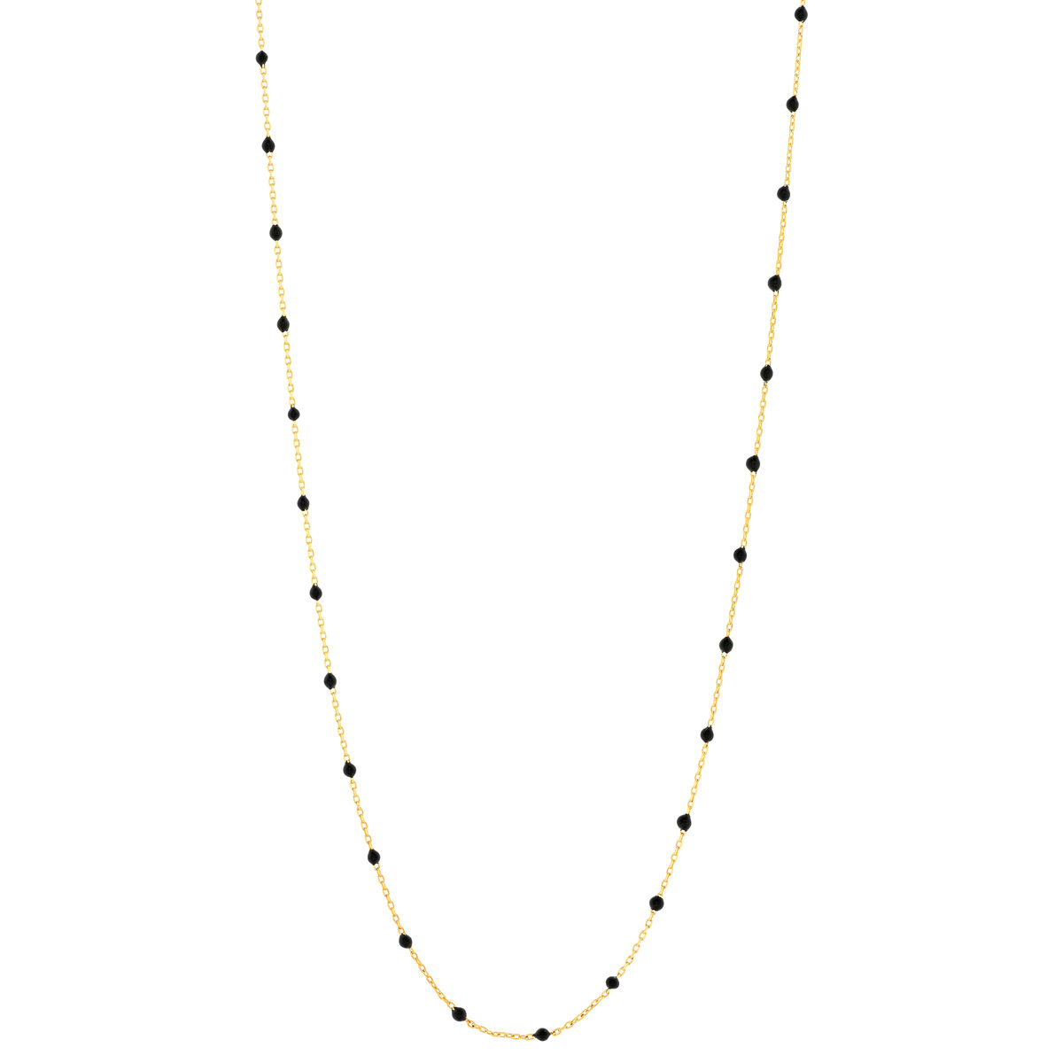 Sautoir plaqué or boules en résine noires 60 cm