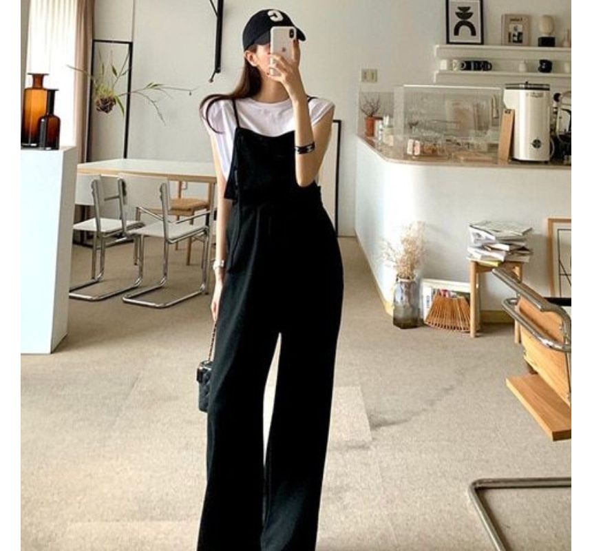 Lewwe - Spaghettibandjes Effen Jumpsuit