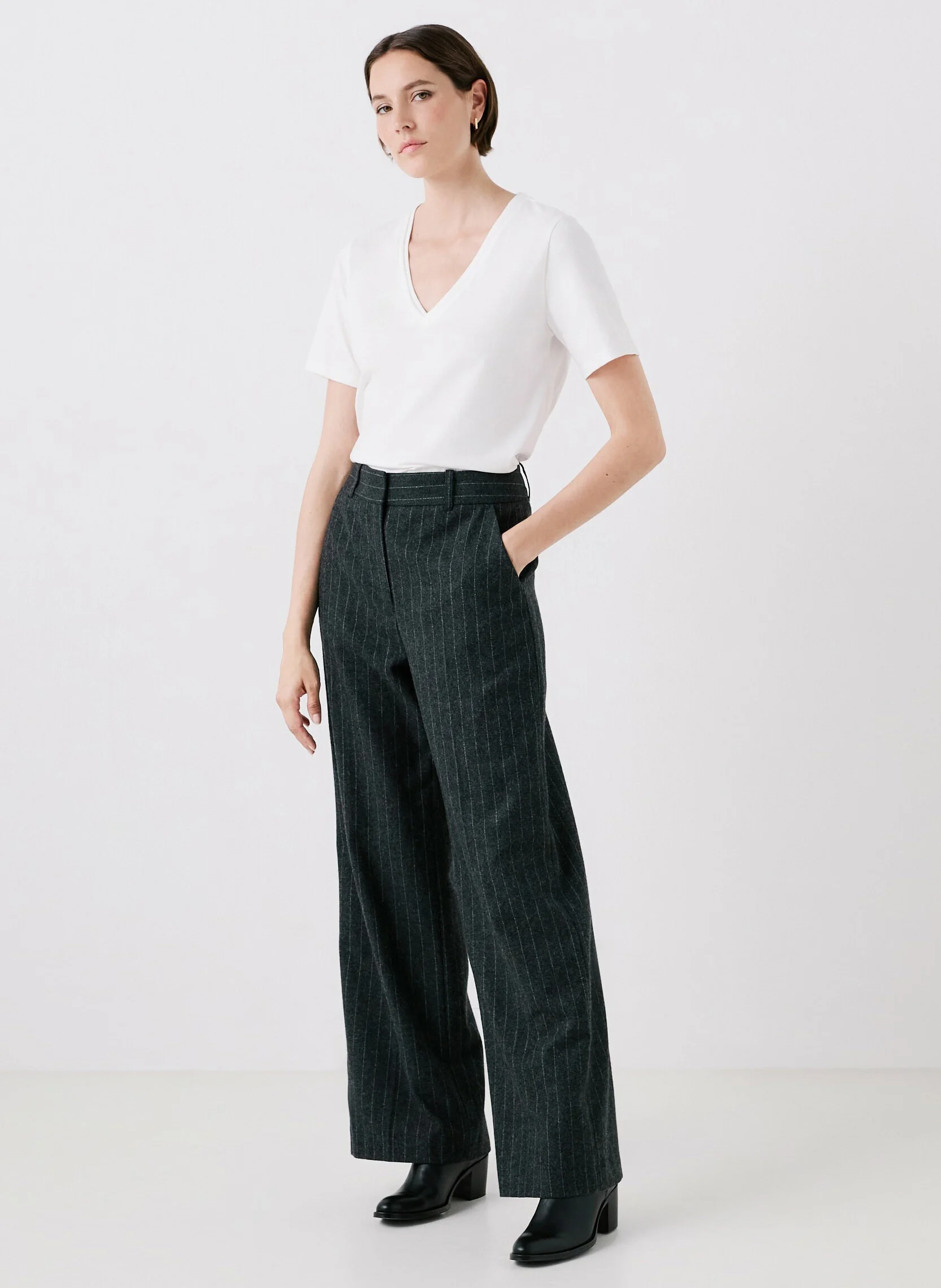 PAMBRE - Pantalon large rayé | Gris