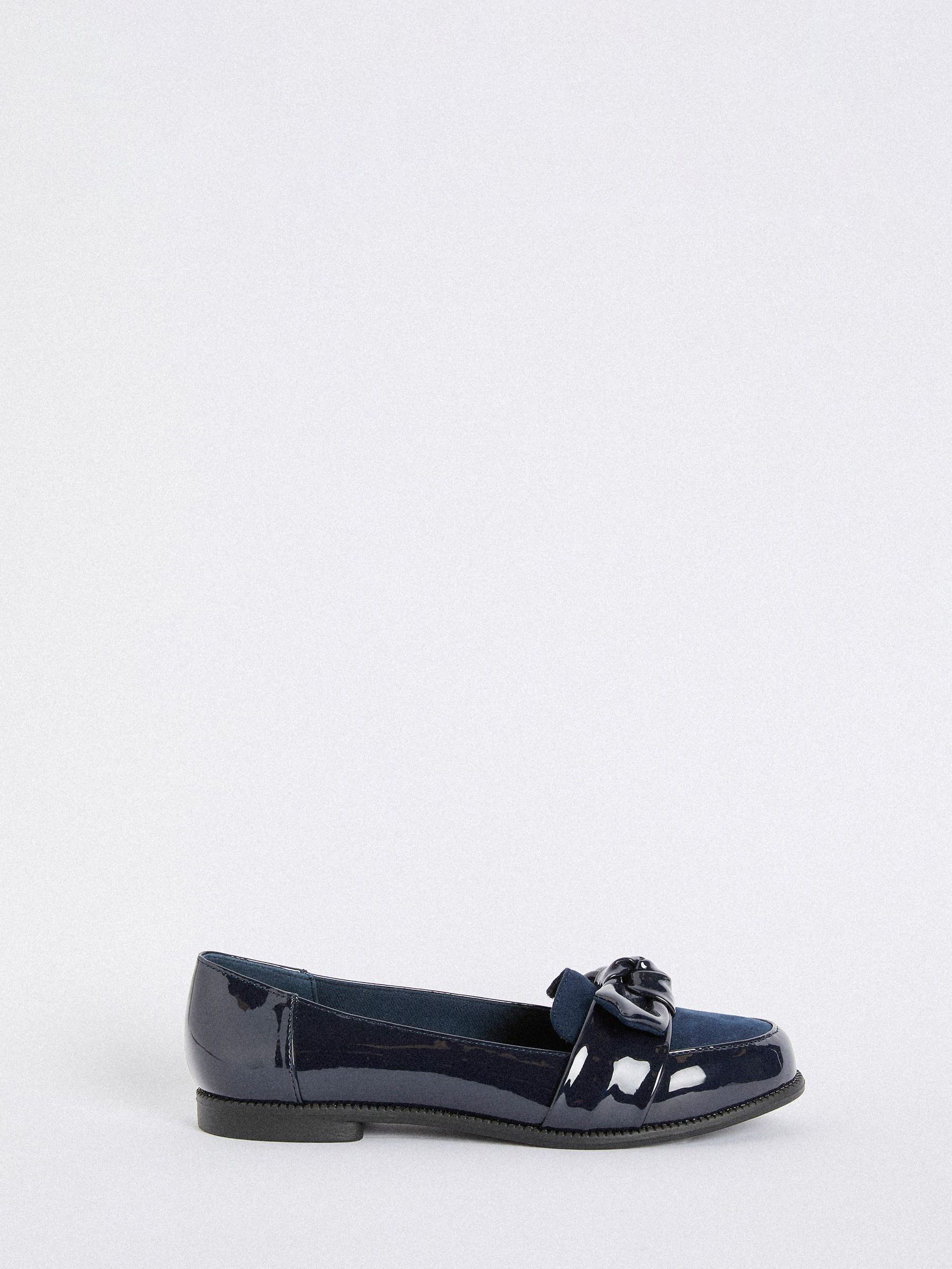 Marineblauw - Friends Like These Flat Comfort Bow Faux Leather Patent Loafers