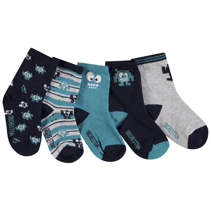 Lot de 5 paires de chaussettes normales fantaisies pour bébé garçon - Bleu marine