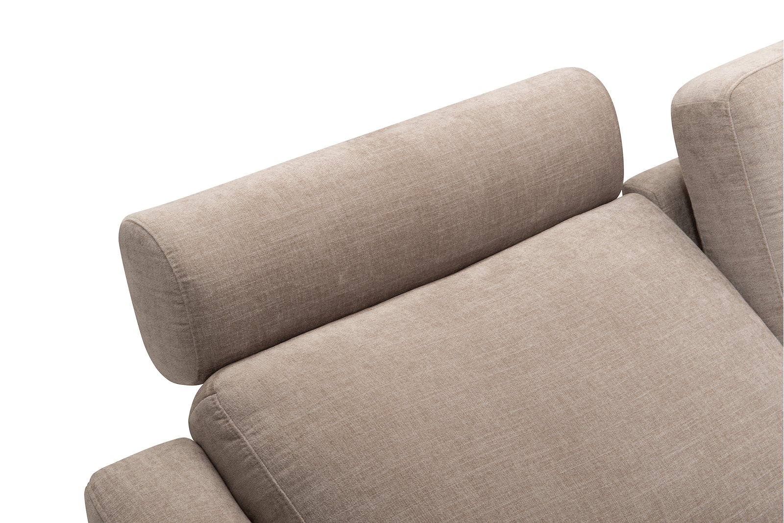 Lona hjørnesofa 3- og 2-seter hjørnesofa I tekstil City 9970 beige. Arm 1 og sorte ben 2M9K2. Med motorisert fotstøtte på ytterste venstre sete.