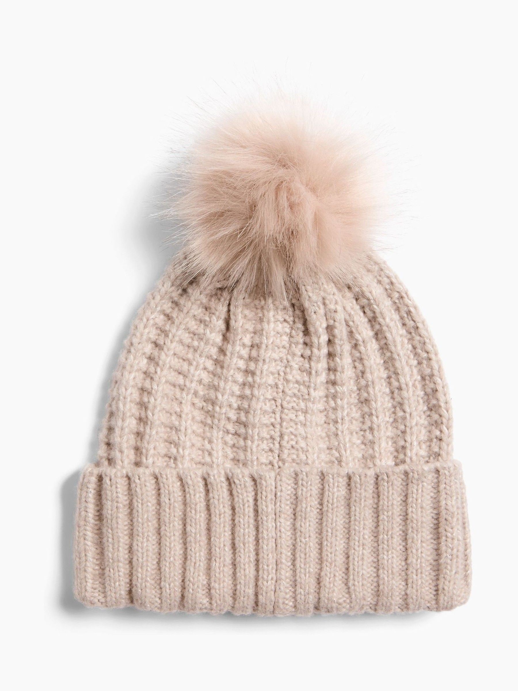 Beige - Lipsy Shimmer Ribbed Pom Hat