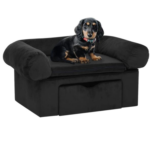 Sofá para Cães com Gaveta 75x50x38 cm Pelúcia Preto - 171078