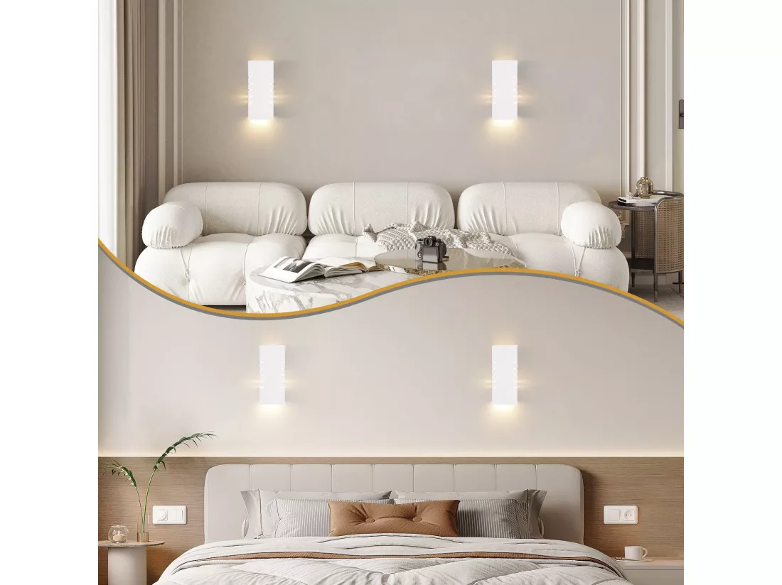 NETTLIFE Applique murale d'intérieur blanche E14 haut bas moderne couloir escalier plâtre lumière