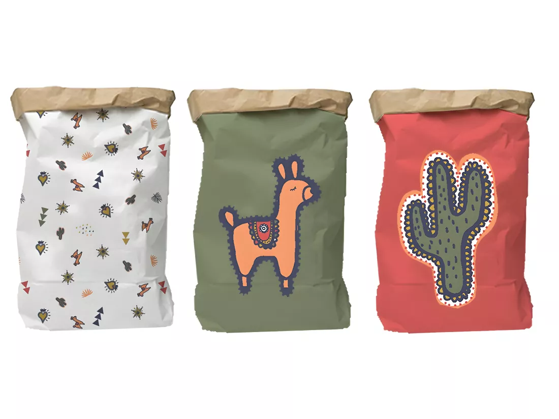 Lot de 3 sacs de rangement déco en papier kraft LALAMA